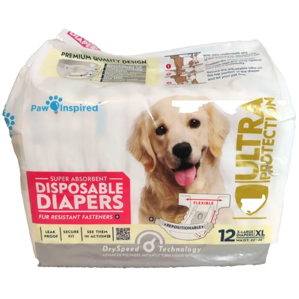 Paw Inspired Dog Diapers Female 12ct,Disposable, Dogs in Heat, Excitable XL -NEW